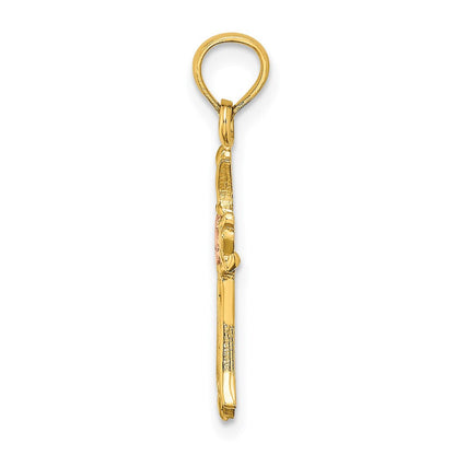 14K Bicolor Kreuz mit Blume Charm