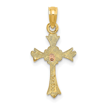 14K Bicolor Kreuz mit Blume Charm