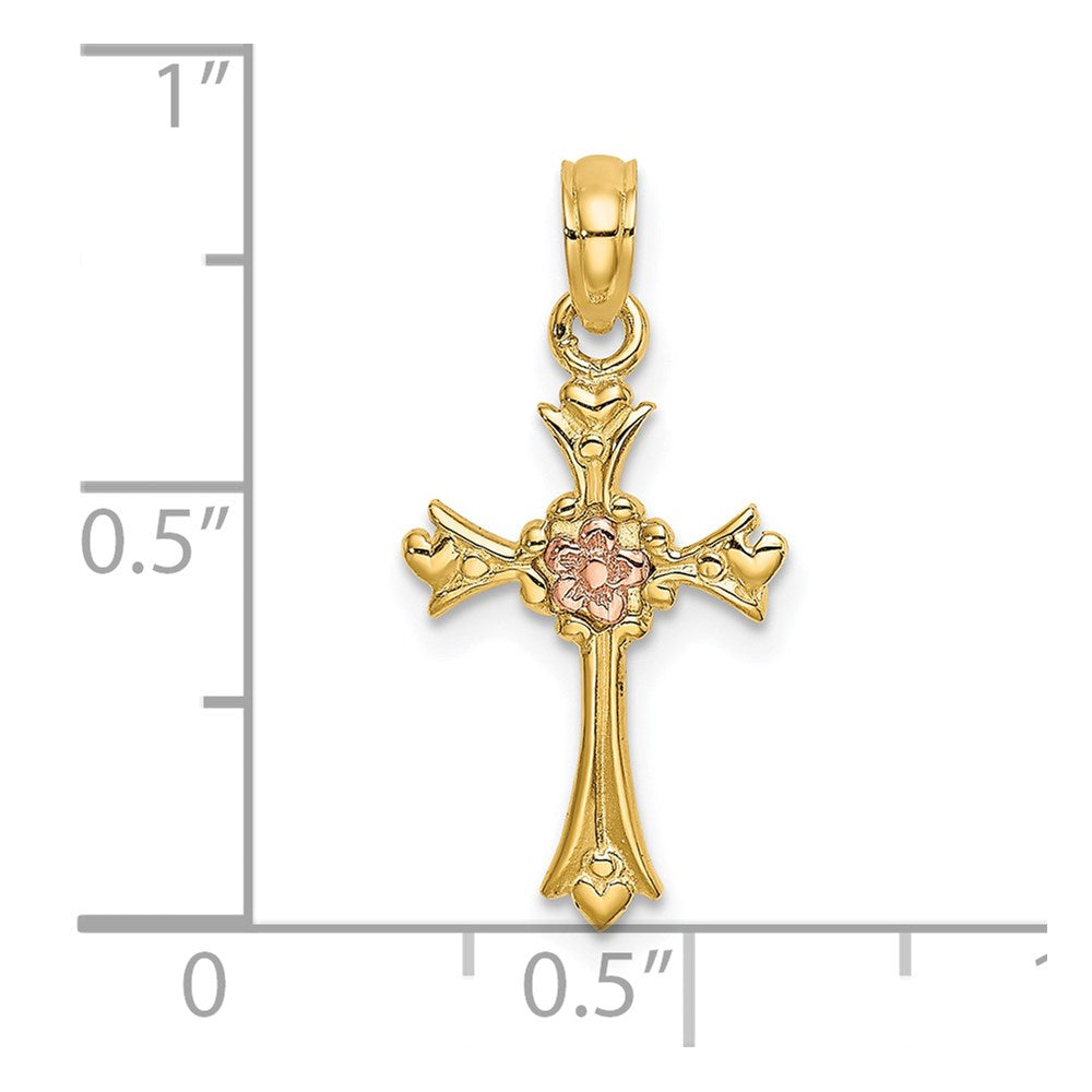 14K Bicolor Kreuz mit Blume Charm
