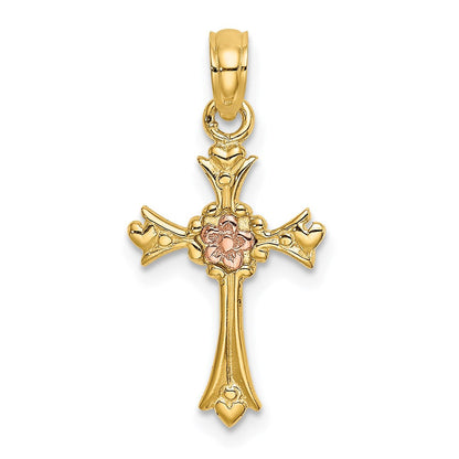 14K Bicolor Kreuz mit Blume Charm