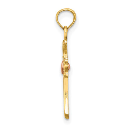 14K Bicolor Kreuz mit Herz Charm