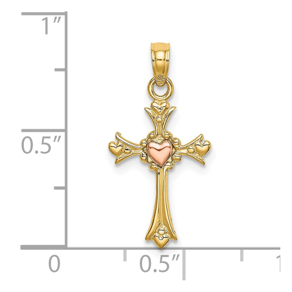 14K Bicolor Kreuz mit Herz Charm