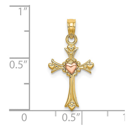 14K Bicolor Kreuz mit Herz Charm