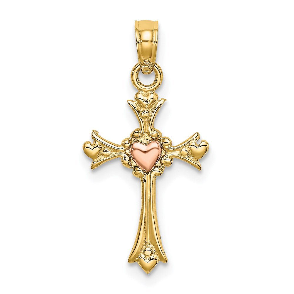 14K Bicolor Kreuz mit Herz Charm
