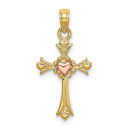 14K Bicolor Kreuz mit Herz Charm