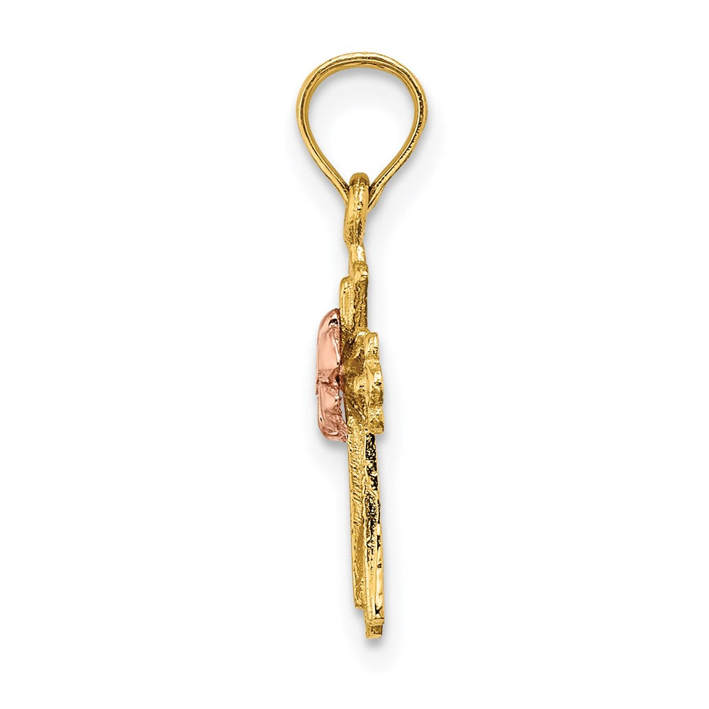 14K Bicolor Kreuz mit Klein Blume Charm