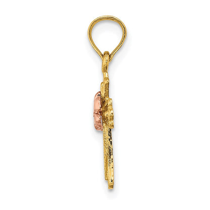 14K Bicolor Kreuz mit Klein Blume Charm