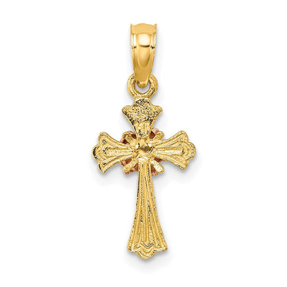14K Bicolor Kreuz mit Klein Blume Charm
