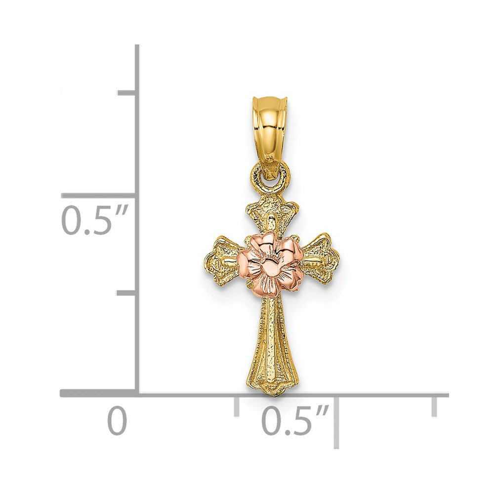 14K Bicolor Kreuz mit Klein Blume Charm