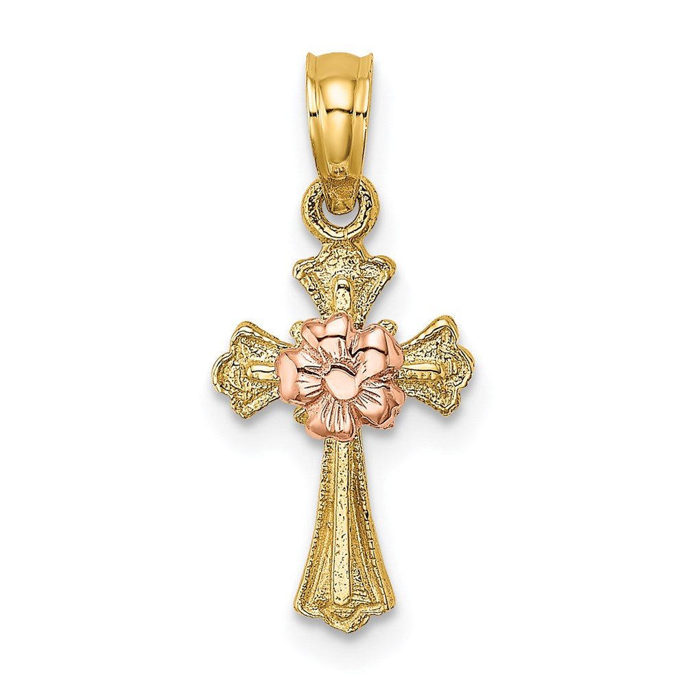 14K Bicolor Kreuz mit Klein Blume Charm