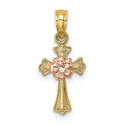 14K Bicolor Kreuz mit Klein Blume Charm