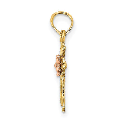 14K Bicolor Kreuz mit Blume Charm
