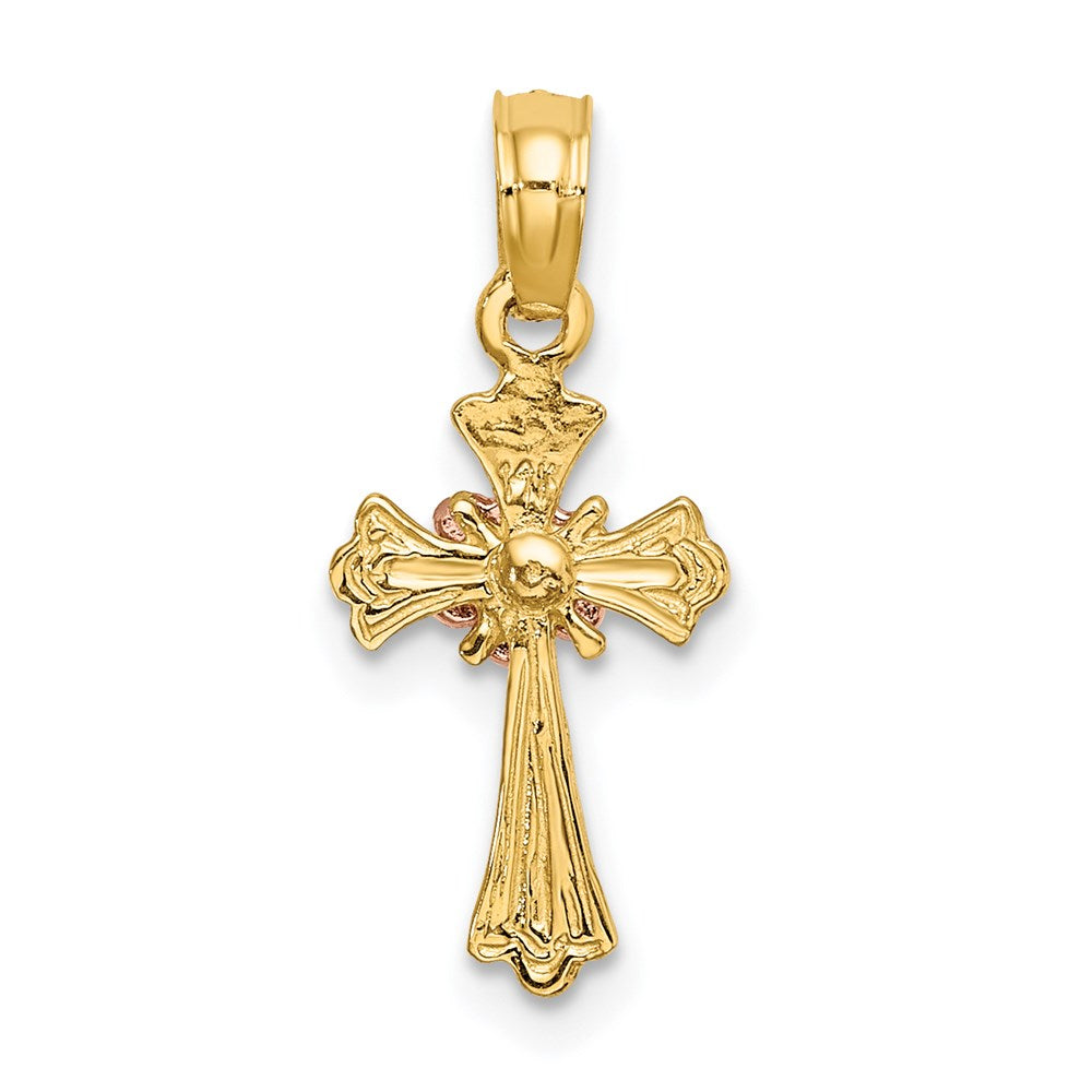 14K Bicolor Kreuz mit Blume Charm