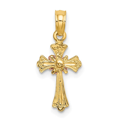 14K Bicolor Kreuz mit Blume Charm