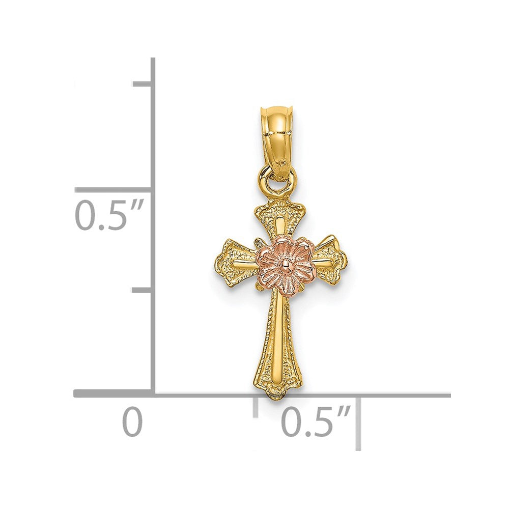 14K Bicolor Kreuz mit Blume Charm