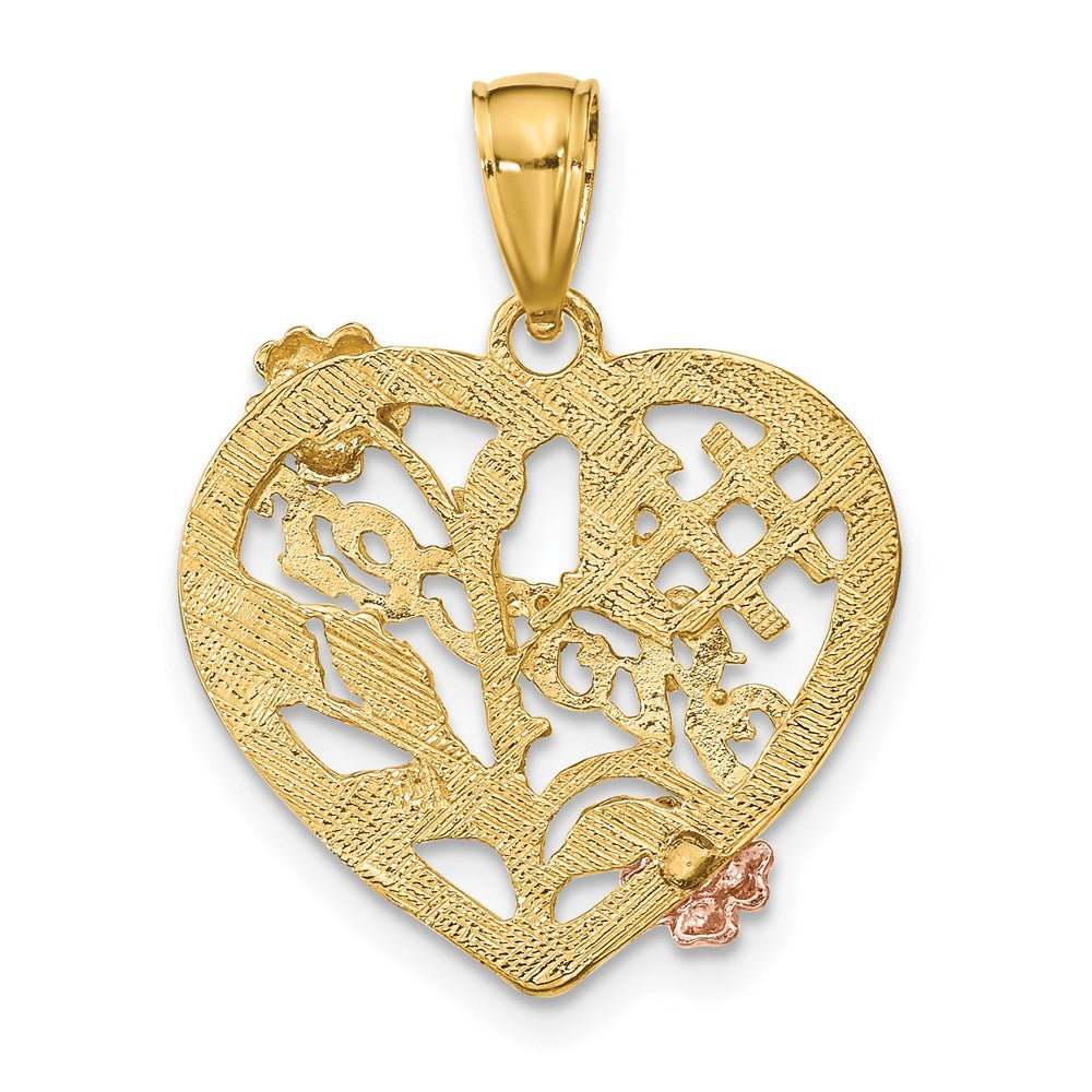 14K Bicolor-Gold (Weiß-Rhodium) Charm "SISTER" auf Herz mit Blumen