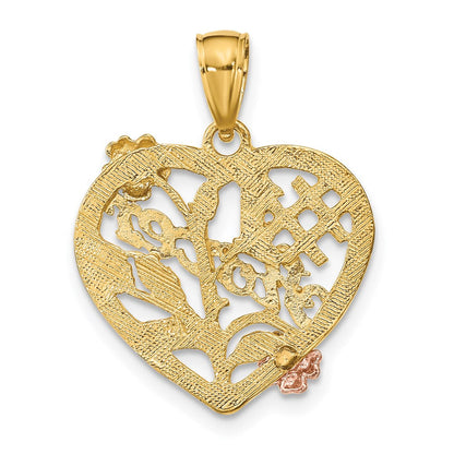 14K Bicolor-Gold (Weiß-Rhodium) Charm "SISTER" auf Herz mit Blumen