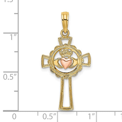 14K Bicolor Claddagh Kreuz Charm
