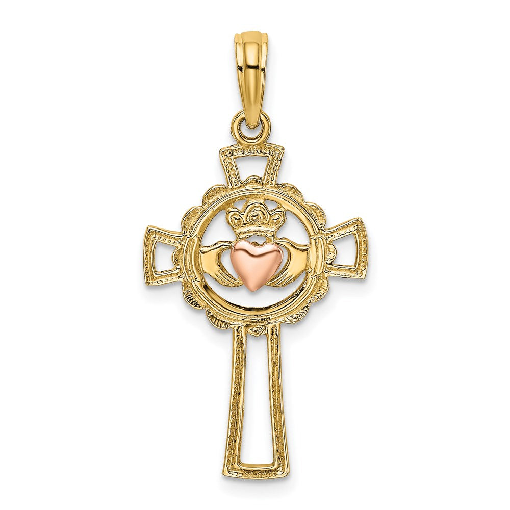 14K Bicolor Claddagh Kreuz Charm