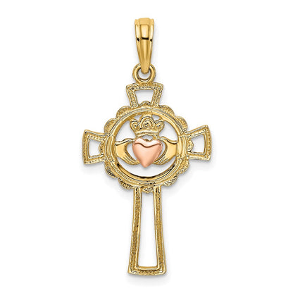 14K Bicolor Claddagh Kreuz Charm