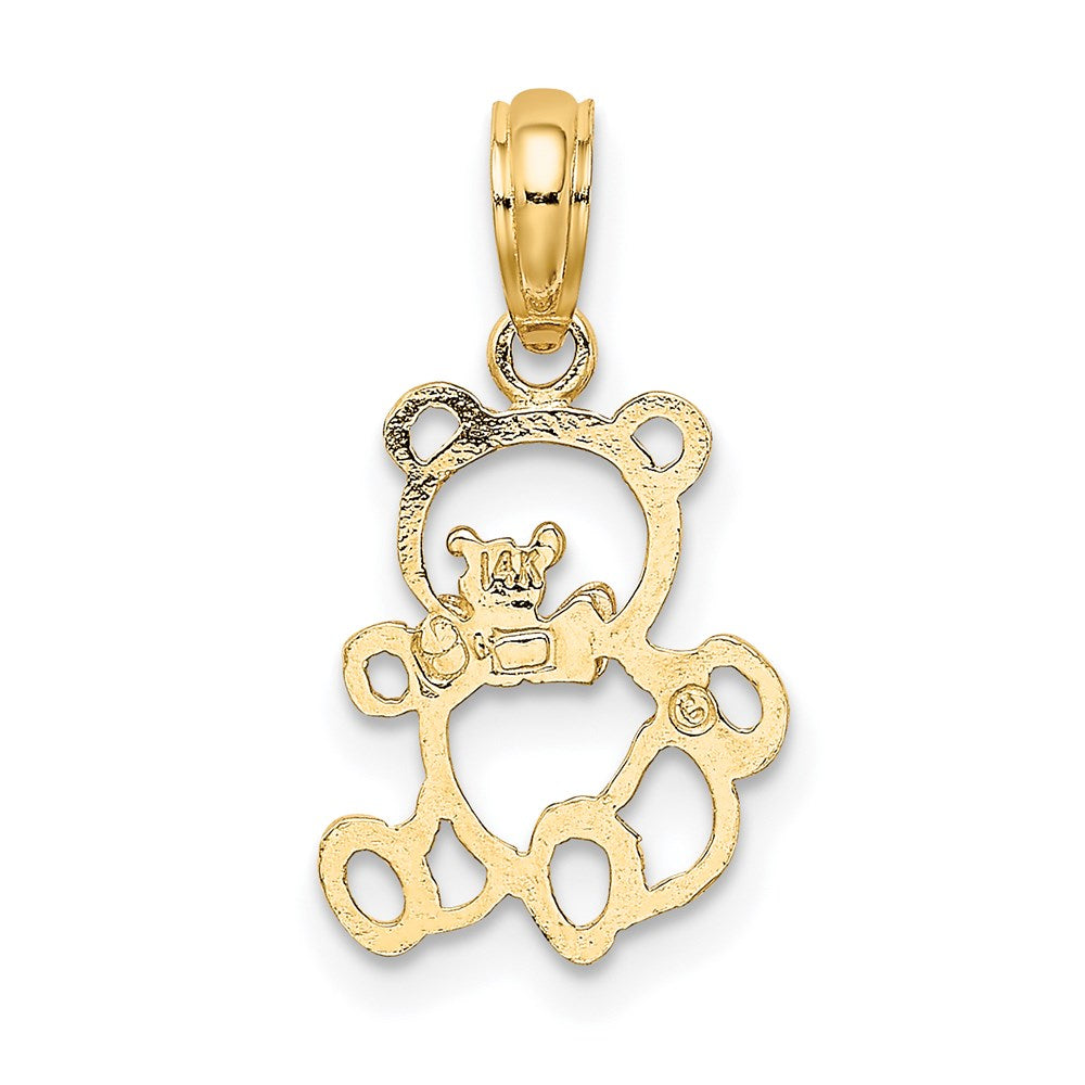 14K Bicolor Ausgeschnitten Teddy Bär mit Schleife Krawatten Charm