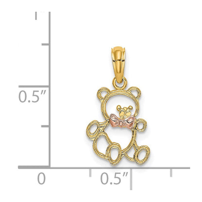 14K Bicolor Ausgeschnitten Teddy Bär mit Schleife Krawatten Charm