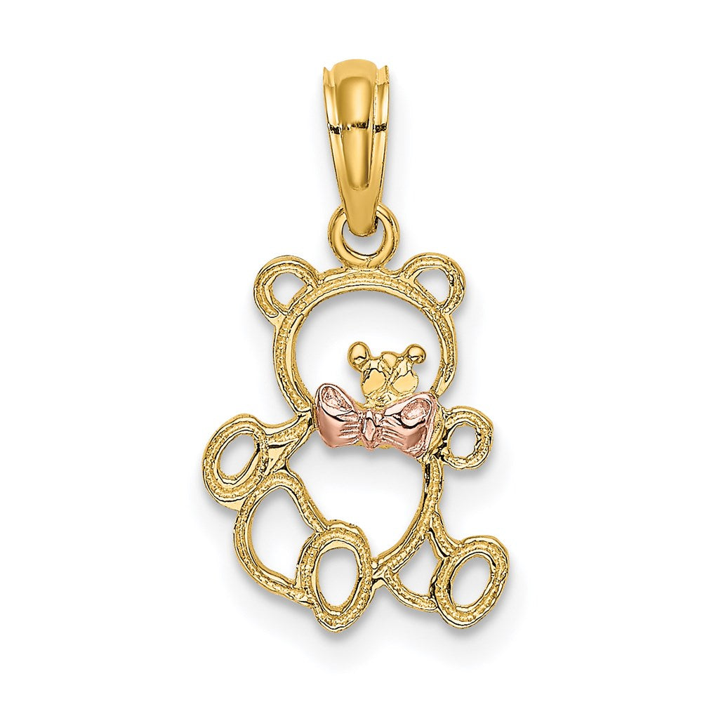 14K Bicolor Ausgeschnitten Teddy Bär mit Schleife Krawatten Charm