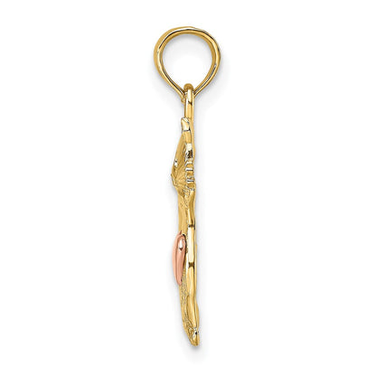 14K Bicolor Katze mit Herz Charm
