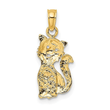14K Bicolor Katze mit Herz Charm