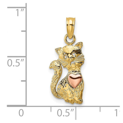 14K Bicolor Katze mit Herz Charm