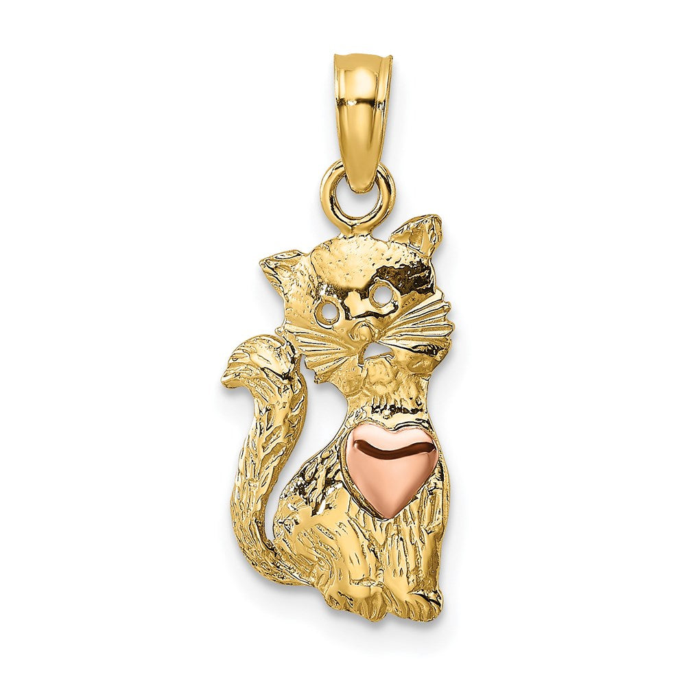 14K Bicolor Katze mit Herz Charm