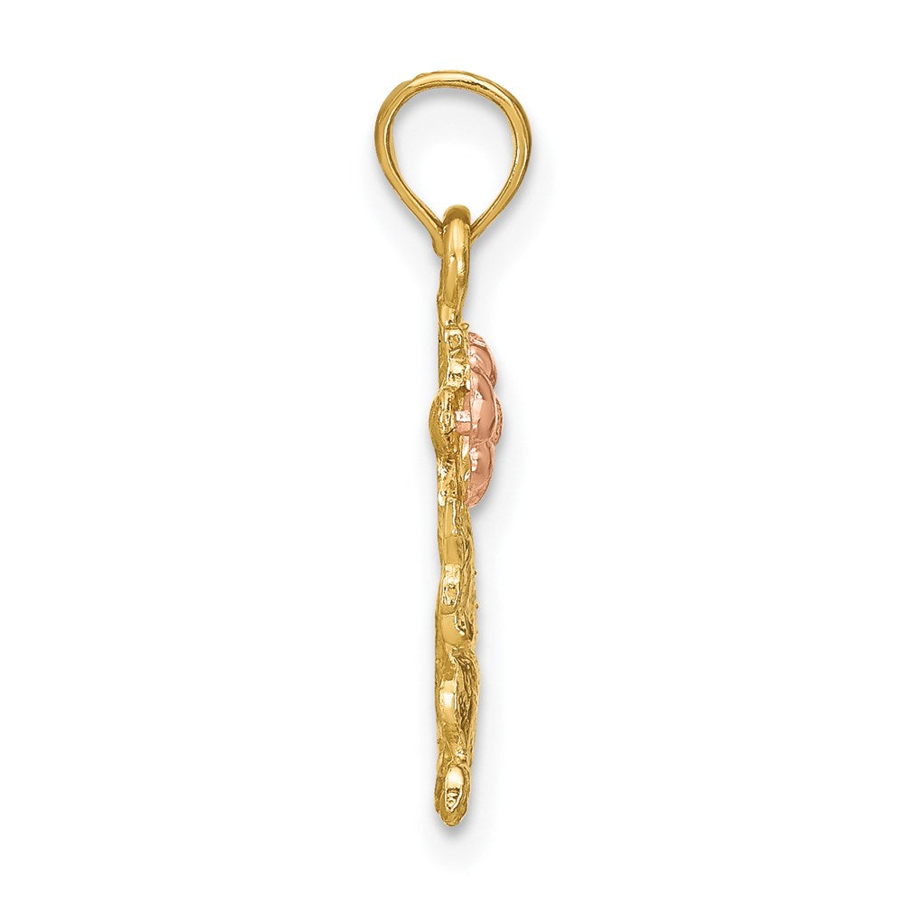 14K Bicolor Hund Holding Blume Charm