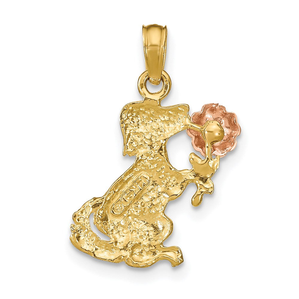 14K Bicolor Hund Holding Blume Charm