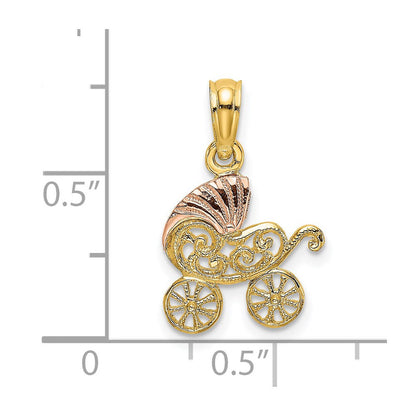 14K Bicolor Baby Carriage mit Visor Charm