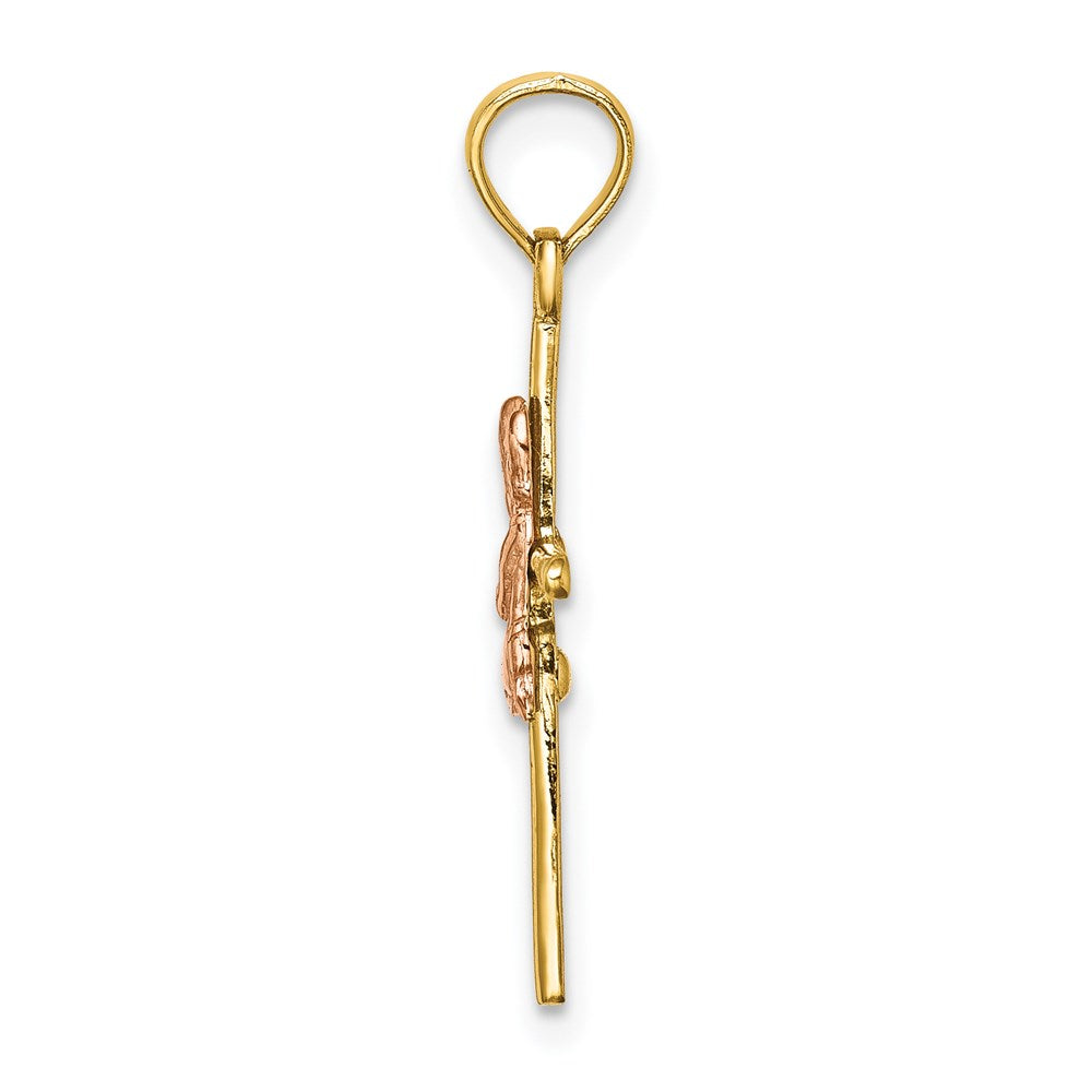 14K Bicolor 2-d Junge auf Kreuz Charm