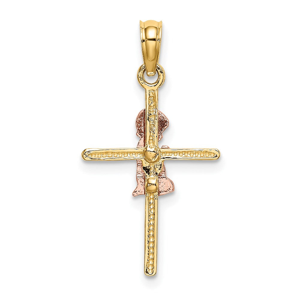 14K Bicolor 2-d Junge auf Kreuz Charm