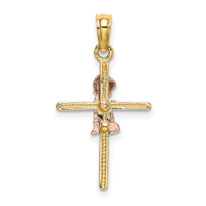 14K Bicolor 2-d Junge auf Kreuz Charm