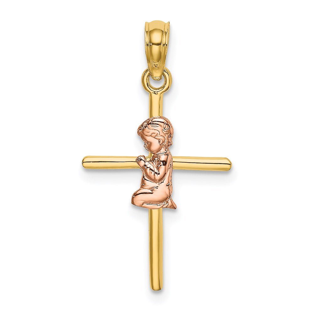 14K Bicolor 2-d Junge auf Kreuz Charm