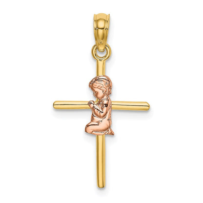 14K Bicolor 2-d Junge auf Kreuz Charm