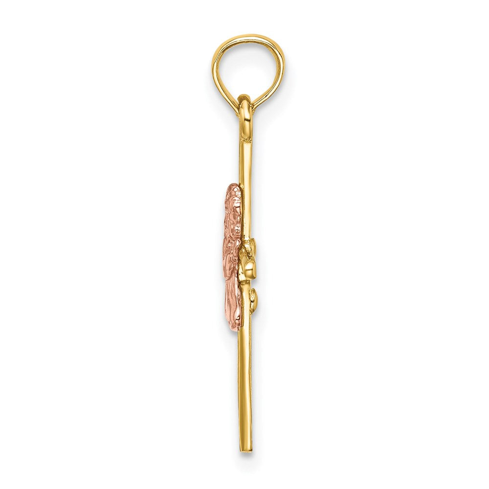 14K Bicolor 2-d Mädchen auf Kreuz Charm