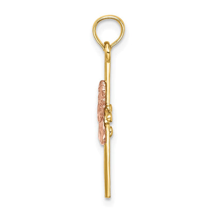 14K Bicolor 2-d Mädchen auf Kreuz Charm