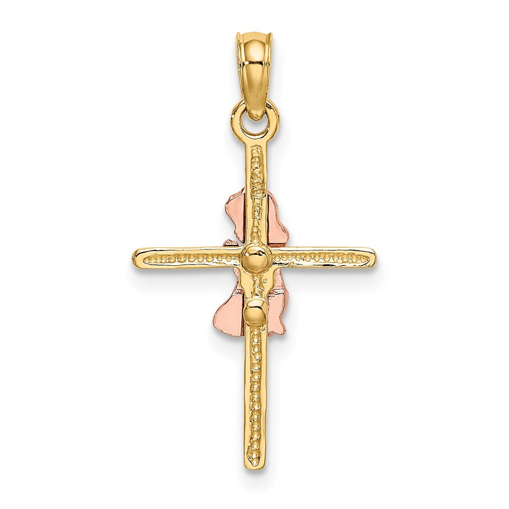14K Bicolor 2-d Mädchen auf Kreuz Charm