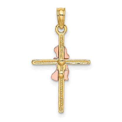 14K Bicolor 2-d Mädchen auf Kreuz Charm