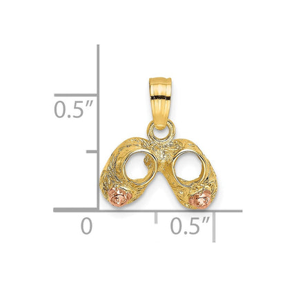 14K Bicolor 3d Baby Booties mit Teddy Bär Charm