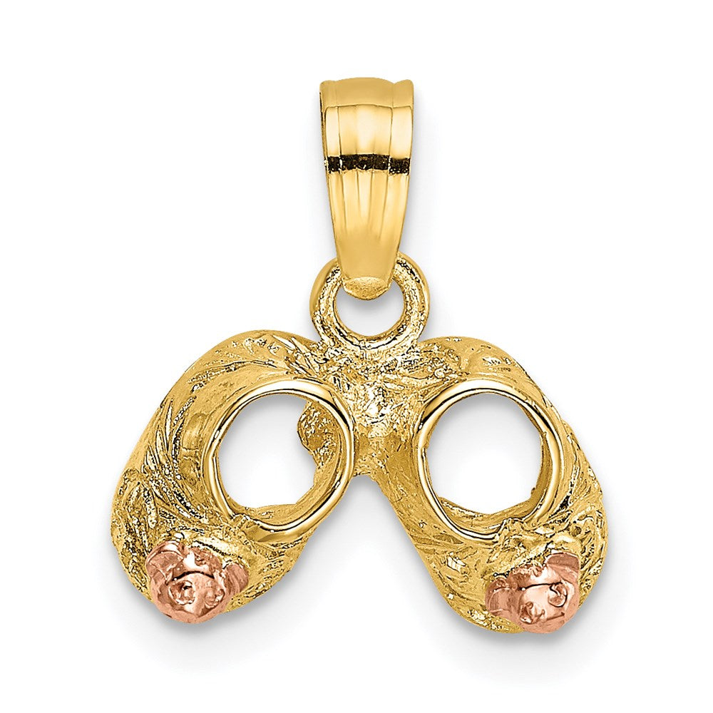 14K Bicolor 3d Baby Booties mit Teddy Bär Charm