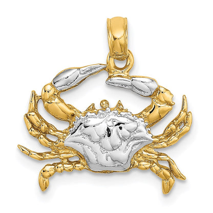 14K Gelb- und Rhodiumgold Charm „Blaue Krabbe" mit Weißrhodium