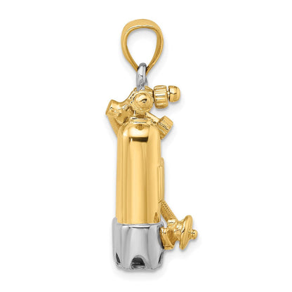 14K Gelb- und Rhodiumgold mit Rhodium 3-D Doppel-Taucherflaschen mit Luftschlauch Charm