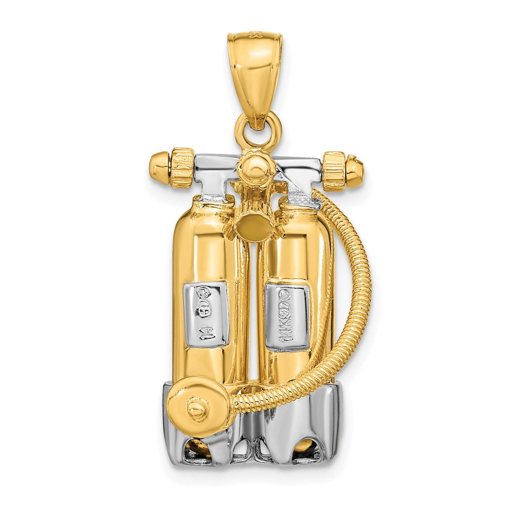 14K Gelb- und Rhodiumgold mit Rhodium 3-D Doppel-Taucherflaschen mit Luftschlauch Charm