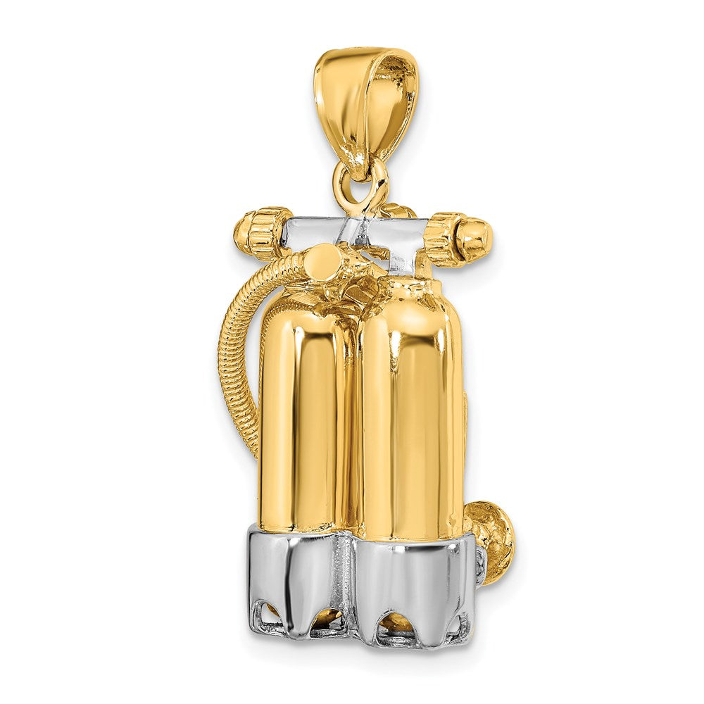14K Gelb- und Rhodiumgold mit Rhodium 3-D Doppel-Taucherflaschen mit Luftschlauch Charm