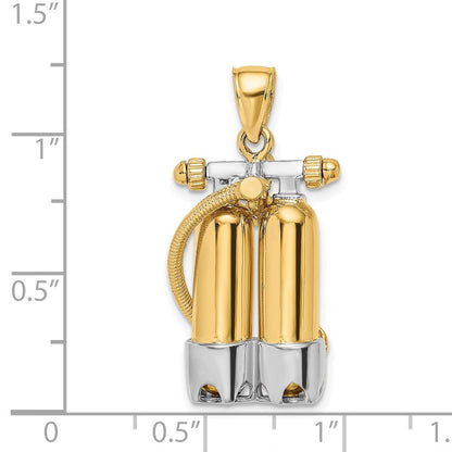 14K Gelb- und Rhodiumgold mit Rhodium 3-D Doppel-Taucherflaschen mit Luftschlauch Charm